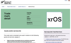 اپل علامت تجاری "xrOS»  با دفتر مالکیت معنوی نیوزلند.  (منبع: پارکر اورتالانی)