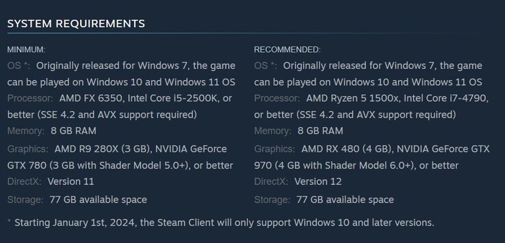 The Division 2 system requirements. (Image source: Steam)
