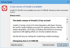 Vivaldi 2.5 update notification (Source: Own)