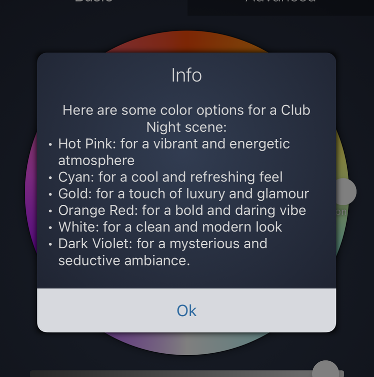 An example description of an iConnectHue AI-generated Magic Scene. (Image source: iConnectHue)