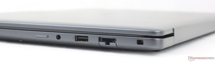 Right: Nano-SIM slot (optional), 3.5 mm headset, USB-A 3.2 Gen. 1, RJ-45 (1 Gbps), Noble lock