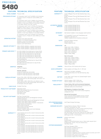 Dell Precision 5480 - Specifications. (Source: Dell)