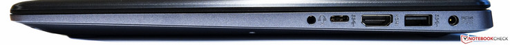 Right: audio-combo, USB Type-C, HDMI port, USB 3.0, power port