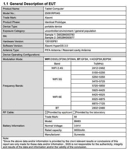 Certification reveals details of the global Xiaomi Pad 8 Pro. (Image source: FCC certification)