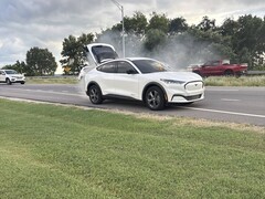 A photo on the Mustang Mach-E on fire (Image source: Chase Roberts; cropped)