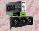 The Asus Prime GeForce RTX 5060 is an overclocked model with a boost clock of 2,595 MHz. (Image source: Asus, Unsplash, edited)