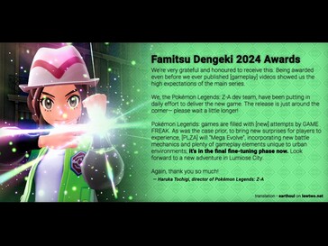 Pokemon Legends Game Director update (Image source: Lewtwo X account)
