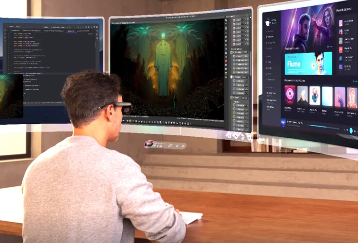The Rokid AR Spatial glasses can project mutliple virtual screens for work and play. (Image source: Rokid)