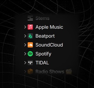 Black box with the logos of streaming services available in Serato
