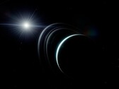 An artist's illustration showing Uranus and some rings.