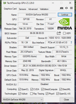 GPU-Z Nvidia GeForce MX250