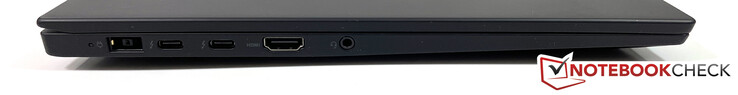 Left side: Power (SlimTip), 2x Thunderbolt 3 w/ USB-C (USB 3.1 Gen.2, DisplayPort), HDMI 2.0, 3.5 mm stereo