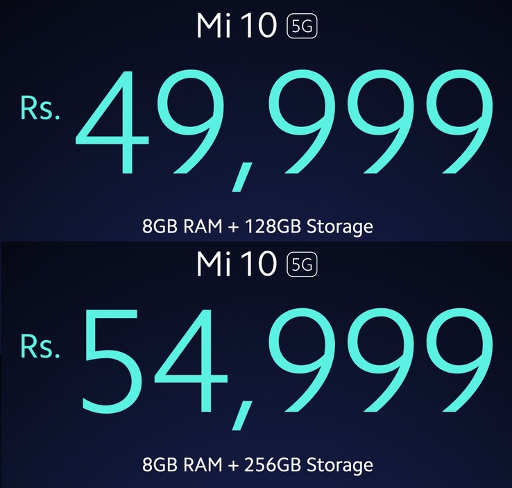 Xiaomi Mi 10 Indian prices. (Image source: Xiaomi/@indeed449)