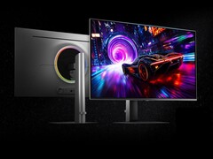 Promotional image of Samsung QD-OLED G8 G81SF gaming monitor. (Image source: Samsung, edited)