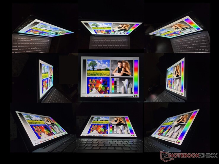 Wide OLED viewing angles. Extreme angles have a rainbow effect that's unique to OLED panels