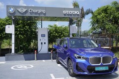 An electric BMW at a public charging station in India (Image source: BMW)