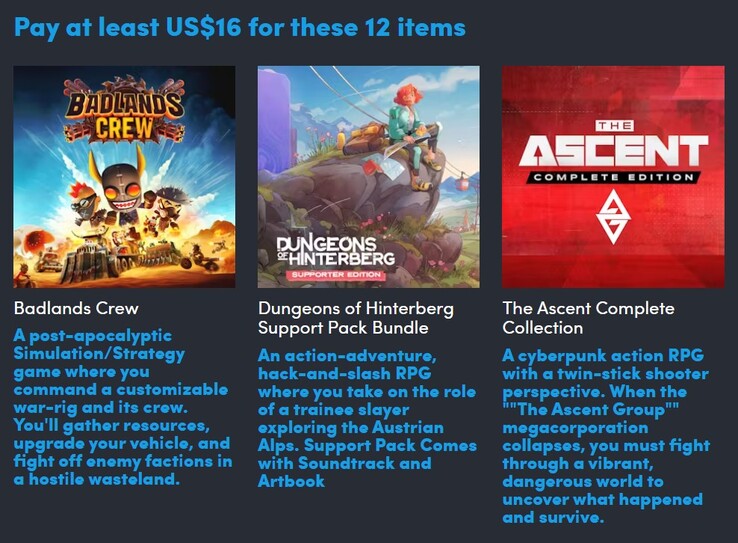 Game descriptions and posters. You get 12 items for $16 (Image source: Humble Bundle)