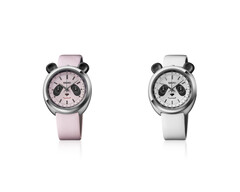 Black subdials form the panda’s eye patches, and the chronograph pushers sit at the top of the case as its ears.