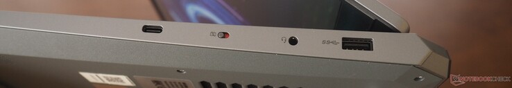Right side: USB-C 3.2 Gen2 (incl. PD & DP), webcam shutter, audio, USB-A 3.2 Gen1