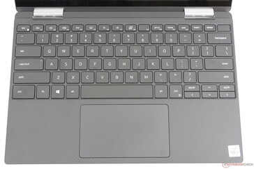 Keyboard layout is nearly identical to the XPS 13 series. Two levels of single-zone white backlight come standard with all key symbols lit
