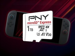 PNY 1TB MicroSD Express card shown with Switch 2