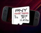 PNY 1TB MicroSD Express card shown with Switch 2