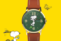The Peanuts x Timex Marlin Hand-Wound comes with a green dial and playful tennis-themed hands