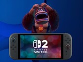 An aggravated Donkey Kong stands behind Switch 2 console (Image source: Nintendo of America with edits)