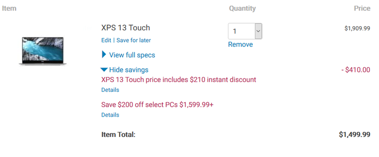 Limited time savings. (Source: Dell)