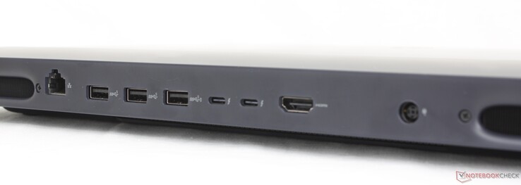Rear: RJ-45 (5 Gbps), 3x USB-A 3.2 Gen. 1, 2x Thunderbolt 5 w/ DisplayPort 2.1 + Power Delivery, HDMI 2.1, AC adapter