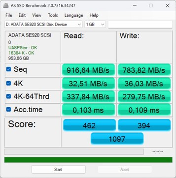 Performance check with the ADATA SE920 via USB-C