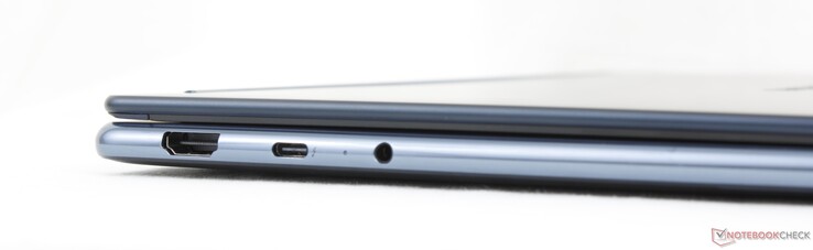 Left: HDMI 2.1 (4K120), USB-C (40 Gbps) Thunderbolt 4 w/ DisplayPort 2.1 + Power Delivery 3.0, 3.5 mm headset