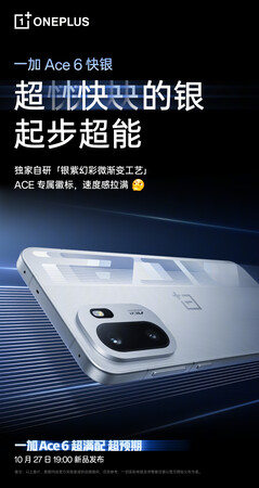 The OnePlus Ace 6 in Quick Silver. (Image source: OnePlus)