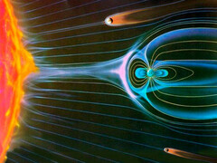 A magnetic field provides good protection. Sun, Venus, Earth and Mars in comparison - with the right proportions. (Source: ESA)