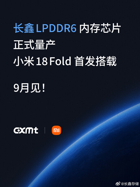 CXMT confirms the Xiaomi 18 Fold will use its LPDDR6 memory
