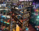 This large crypto mining rig includes two LHR RTX 3060 Ti boards along with both Nvidia and AMD cards. (Image source: Reddit u/miner69niner - edited)