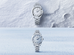The Grand Seiko SBGX359 (top) and SBGX361 (bottom), pictured against stylized snow and sky backgrounds.