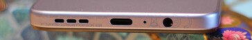 Bottom: speaker, USB-C port, microphone, 3.5-mm audio jack