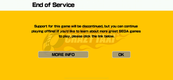 The end of service announcement (Image source: SEGA)