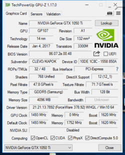 GPU-Z Nvidia GeForce GTX 1050 Ti