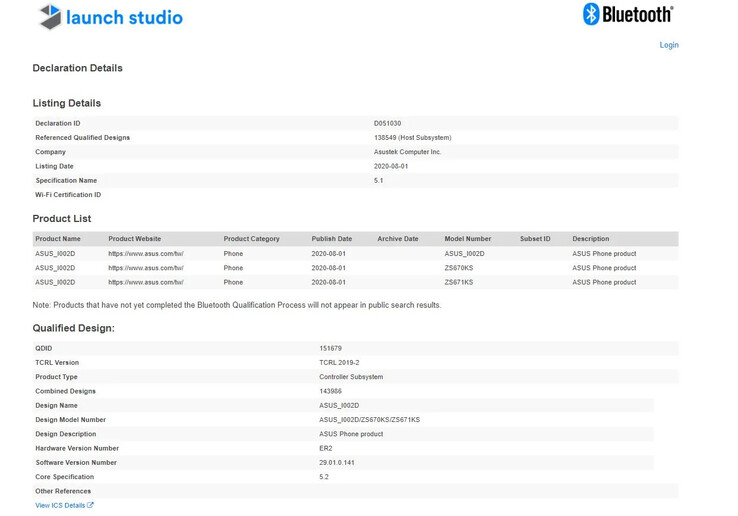 The ASUS_I002D on the Bluetooth SIG database. (Source: Bluetooth SIG via MySmartPrice)