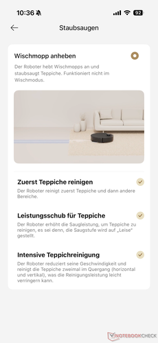 Settings for carpet cleaning