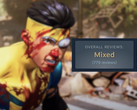 An ingame screenshot with the Steam "Mixed" review rating overlaid on top.