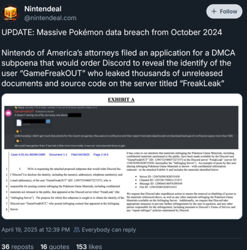 Nintendeal Bluesky post on Nintendo Teraleak subpoena (Image source: screenshot, Nintendeal Bluesky account)
