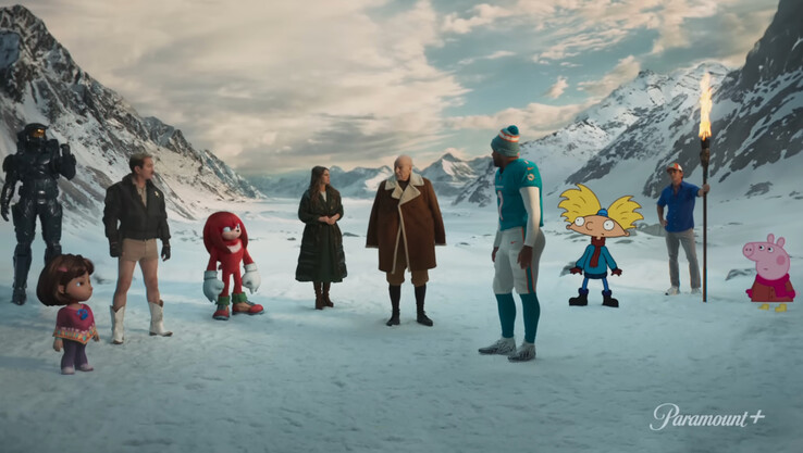 Paramount+ turned heads with last month's Super Bowl ad that saw Jean-Luc Picard rubbing shoulders with Peppa Pig, and Master Chief with Knuckles - but that's a lot of money burnt in order to say "look how much stuff we have". (Image: Paramount+)