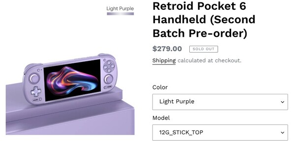 The 12GB RAM version of the Retroid Pocket 6 is already out of stock on the manufacturer's website.