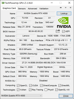 GPU-Z Nvidia Quadro RTX 4000