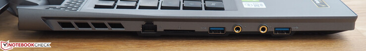 Left side: RJ45 Ethernet port, SD card reader, USB 3.0 Type-A port, microphone jack, headphone jack, USB 3.0 Type-A port