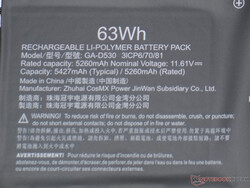 63 Wh battery in the Gigabyte Aero 14 OLED