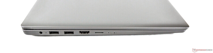 Right side: power socket, two USB 3.1 Type-A port, HDMI 1.4 output, microSD card reader